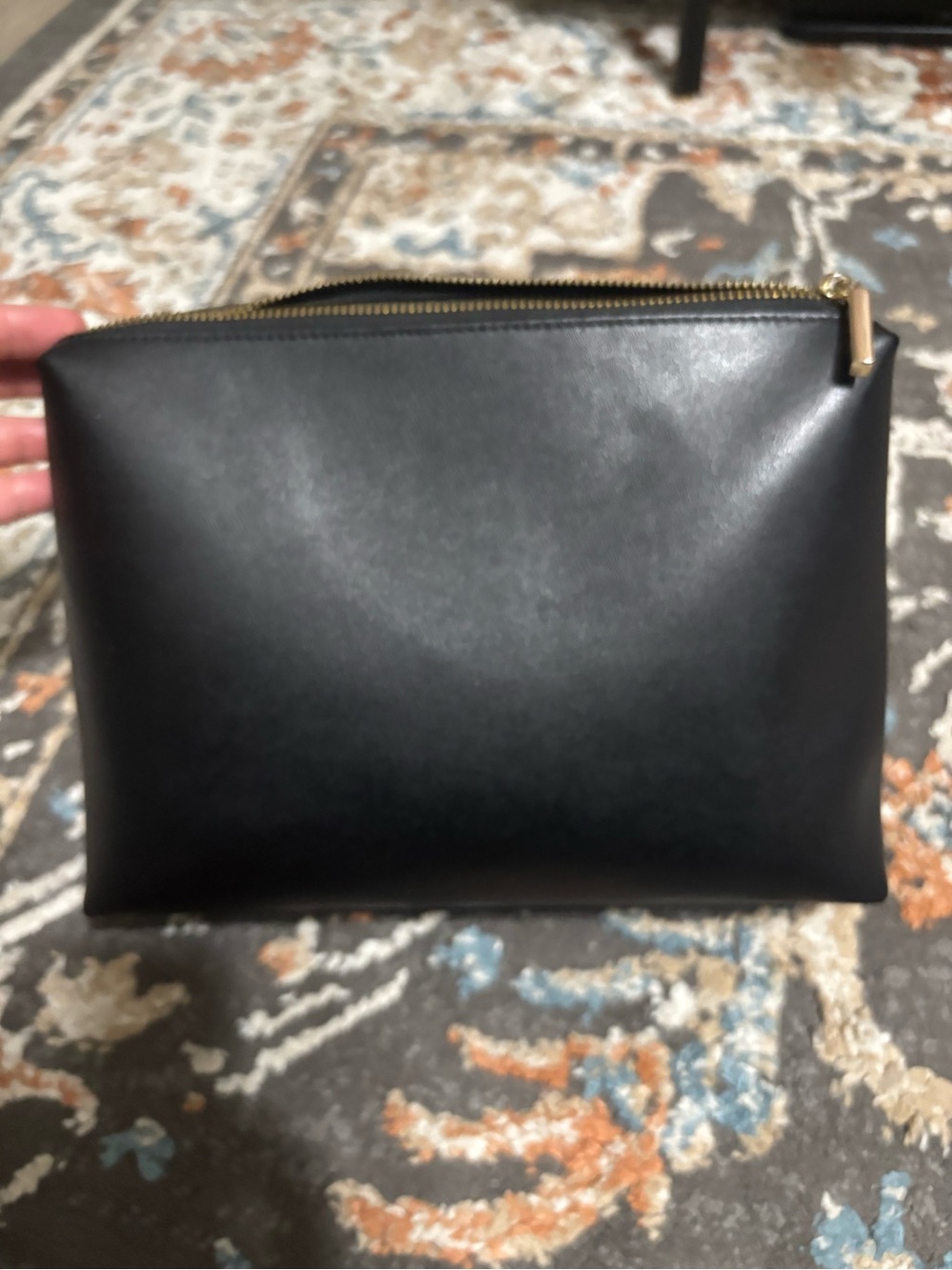 STAUD Black Leather Clutch with Gold Zip